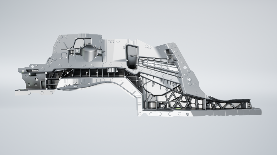 By using the magnesium die-casting process, the weight of components, like this cross car beam, can be significantly reduced. By using the magnesium die-casting process, the weight of components, like this cross car beam, can be significantly reduced.